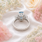 Blue Criss Cut Lab Grown Diamond Engagement Ring, 5 Carat Blue Diamond Ring, Criss Cut Statement Ring, Baguette Side Stones, Pavé Band