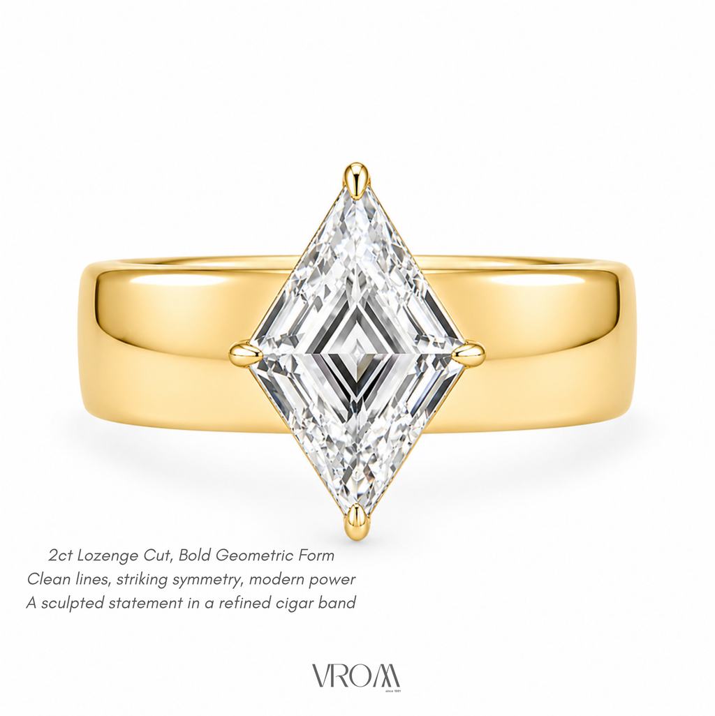 Lozenge Shape Lab Grown Diamond Ring | 2 CT | Bold Cigar Band | Geometric Engagement Ring | 14K Gold