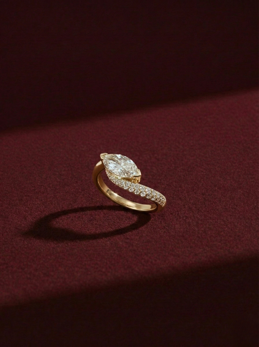 Marquise Lab Grown Diamond Engagement Ring, Modern Bypass Diamond Ring, 14K Yellow Gold Marquise Ring, Unique Diamond Engagement Ring
