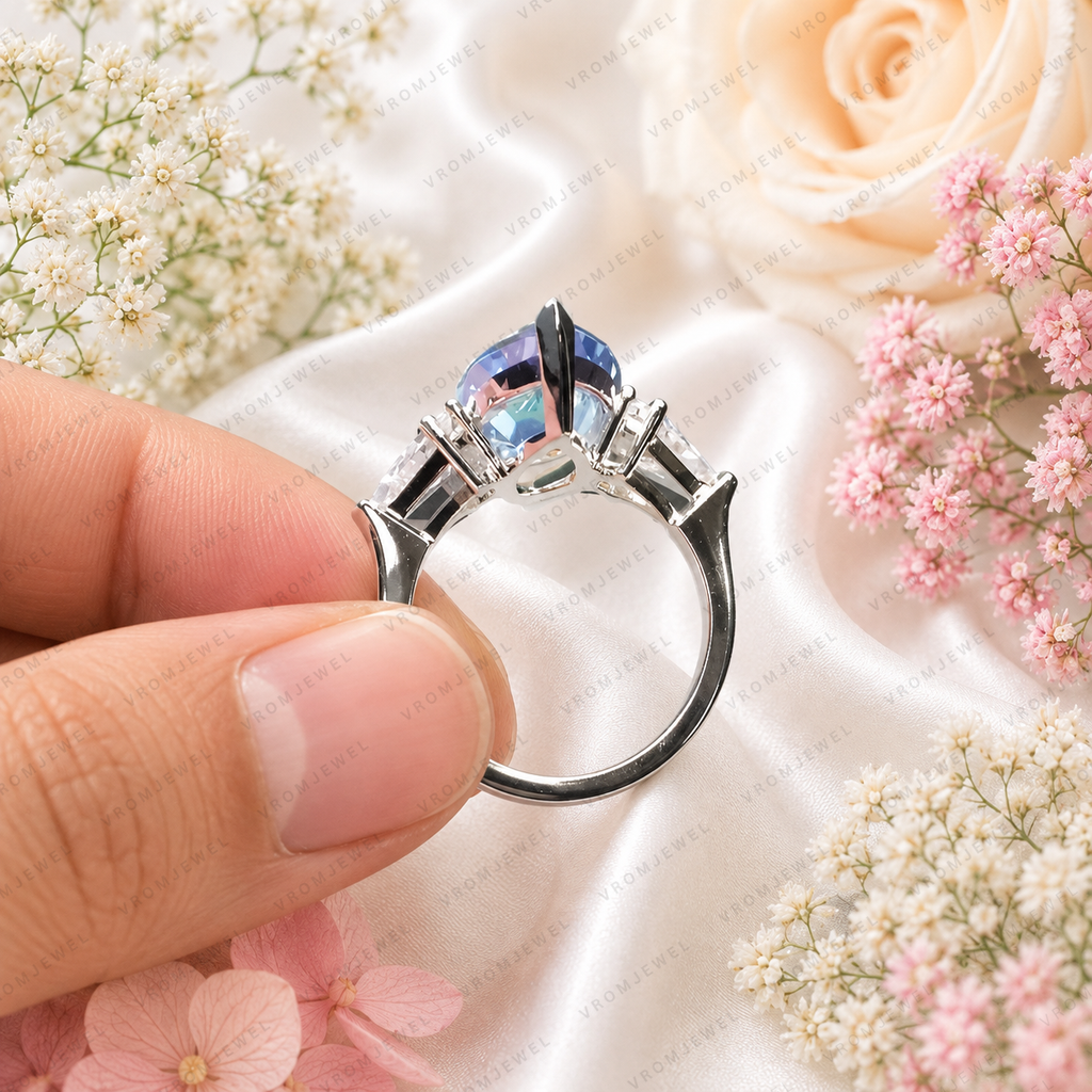 8 Carat Blue Marquise Lab Grown Diamond Ring, Blue Diamond Engagement Ring, Pear Shape Diamond Accents, Unique Statement Ring, 10K 14K 18K