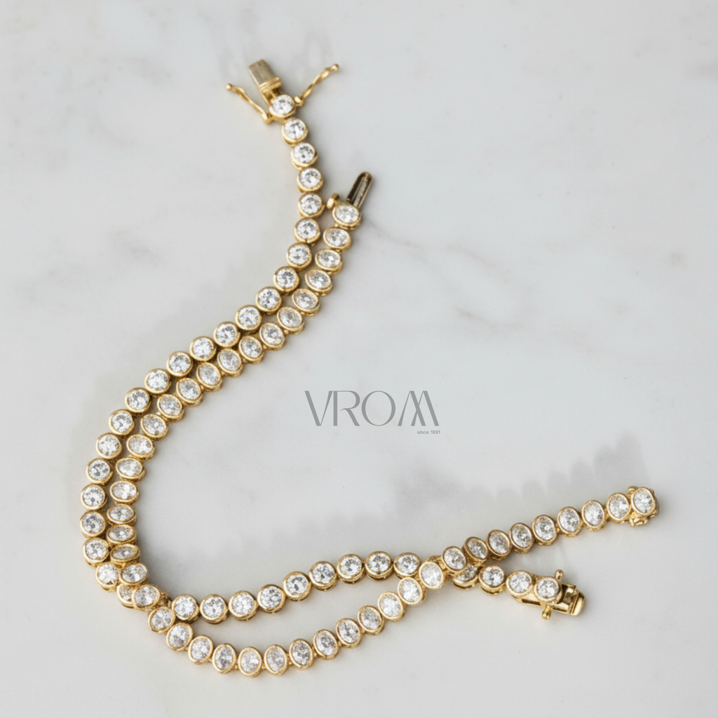 Bezel Set Round Lab Grown Diamond Tennis Bracelet in Solid 14K Gold