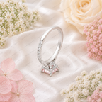 Pink Princess Cut Lab Grown Diamond Engagement Ring, Pavé Diamond Band, Minimalist Pink Diamond Ring, Elegant Bridal Ring, 10K 14K 18K Gold