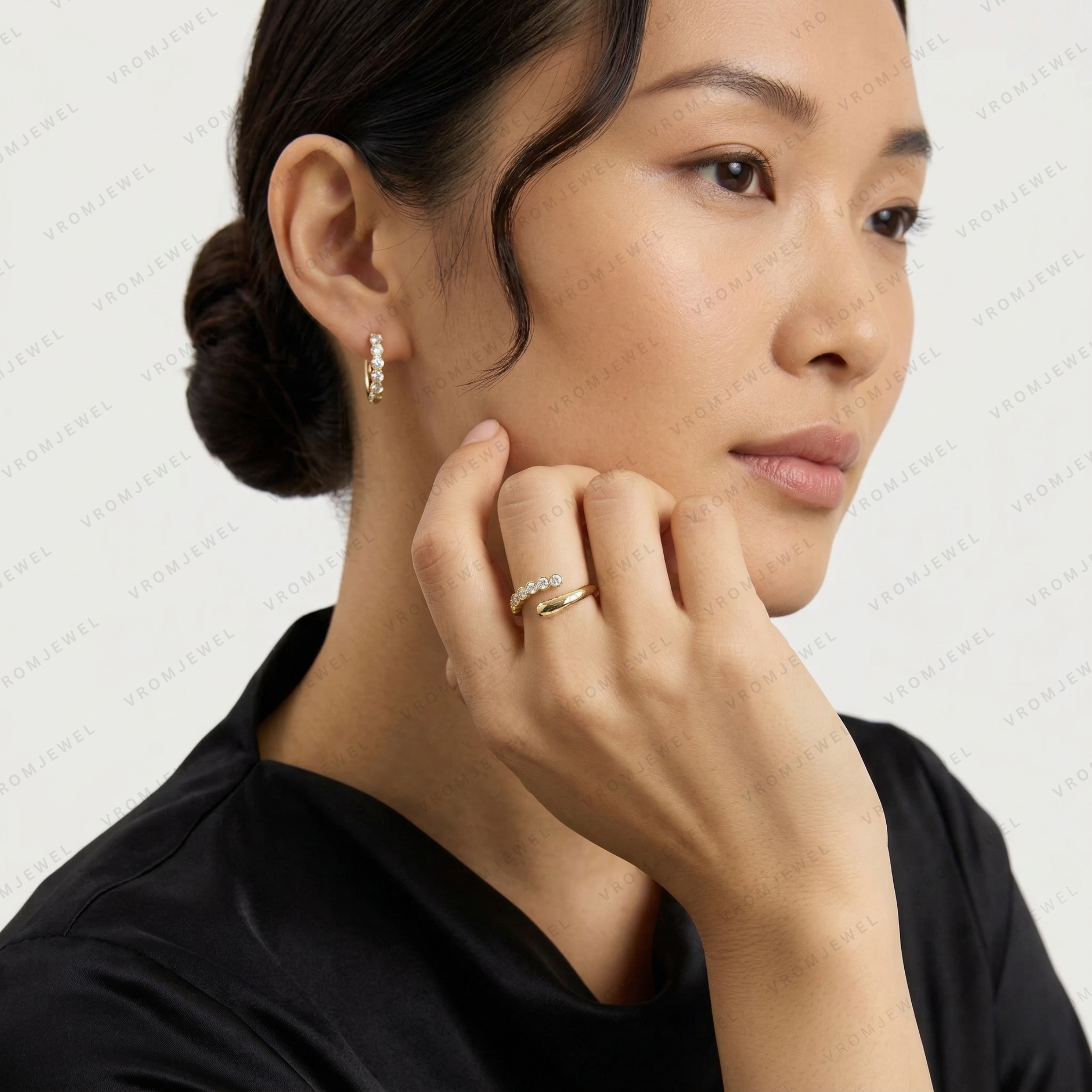 Two Ends Diamond Open Wedding Ring | Pavé Lab Grown Diamond | 14K Yellow Gold