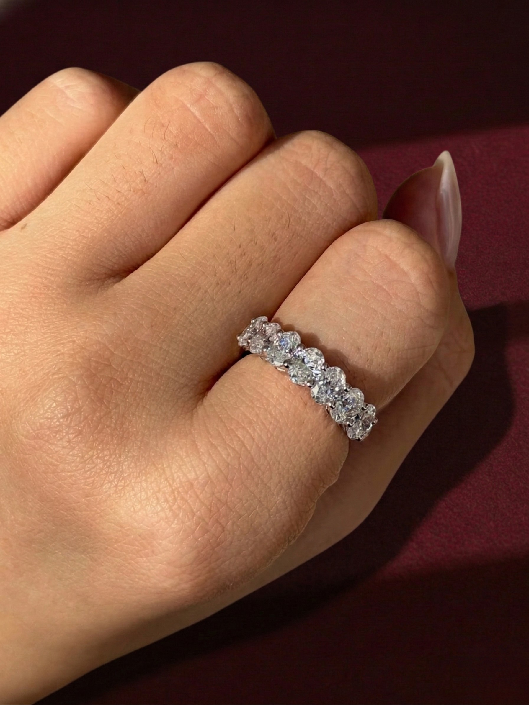 Oval Lab Grown Diamond Half Eternity Band, Oval Diamond Wedding Band, 2.10 Carat Diamond Anniversary Ring, Oval Diamond Stackable Band