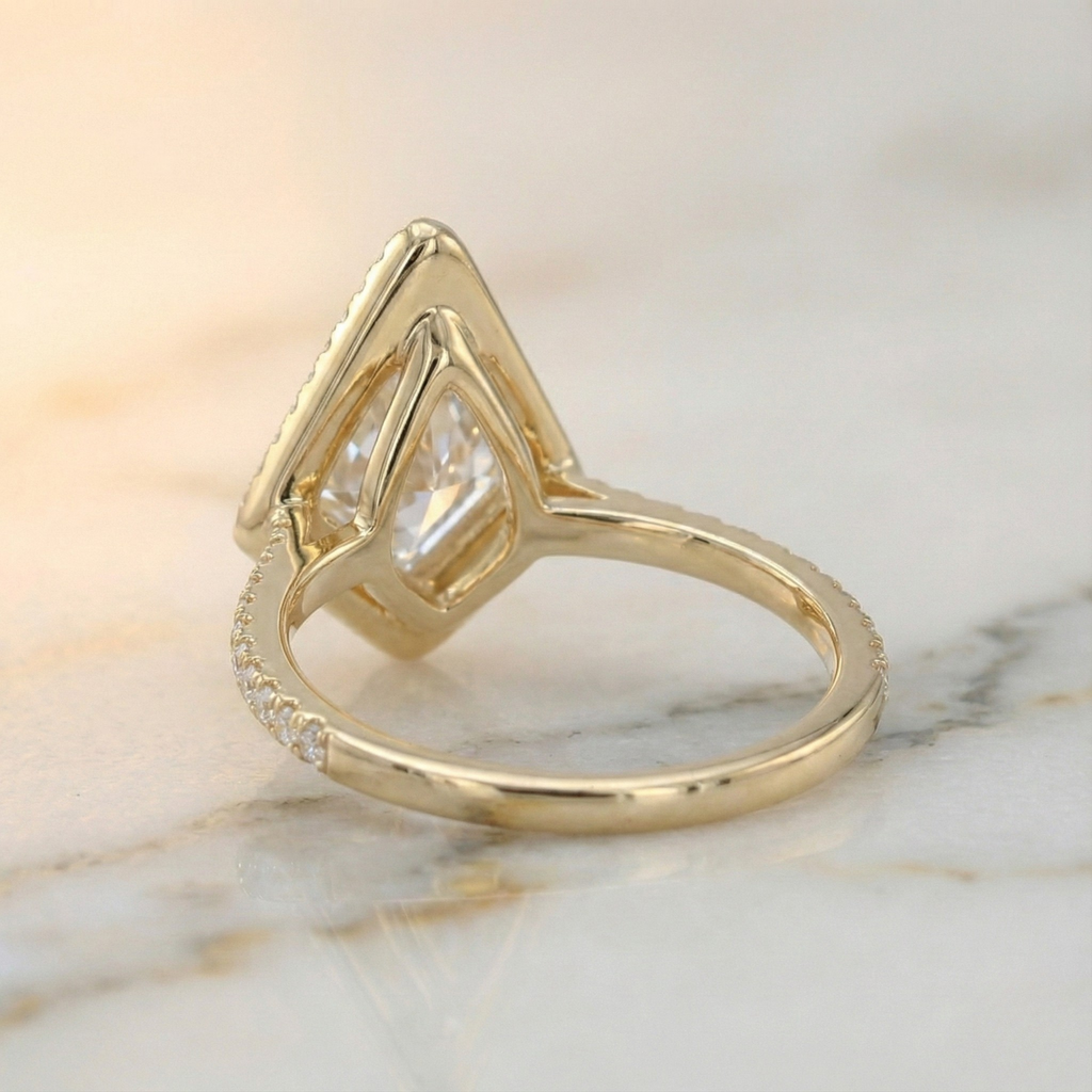 Art Deco Kite Cut Halo Ring | Lab Grown Diamond | 14K Yellow Gold Geometric Design