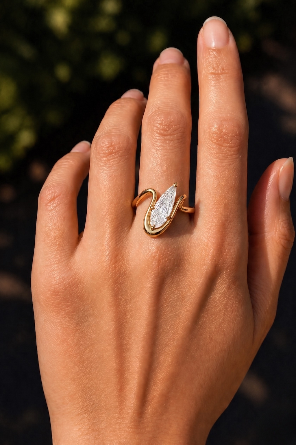 2CT Pear Step Cut Lab Grown Diamond Ring | Sculptural Wrap Design | Modern Engagement Ring | 14K Gold Proposal Ring