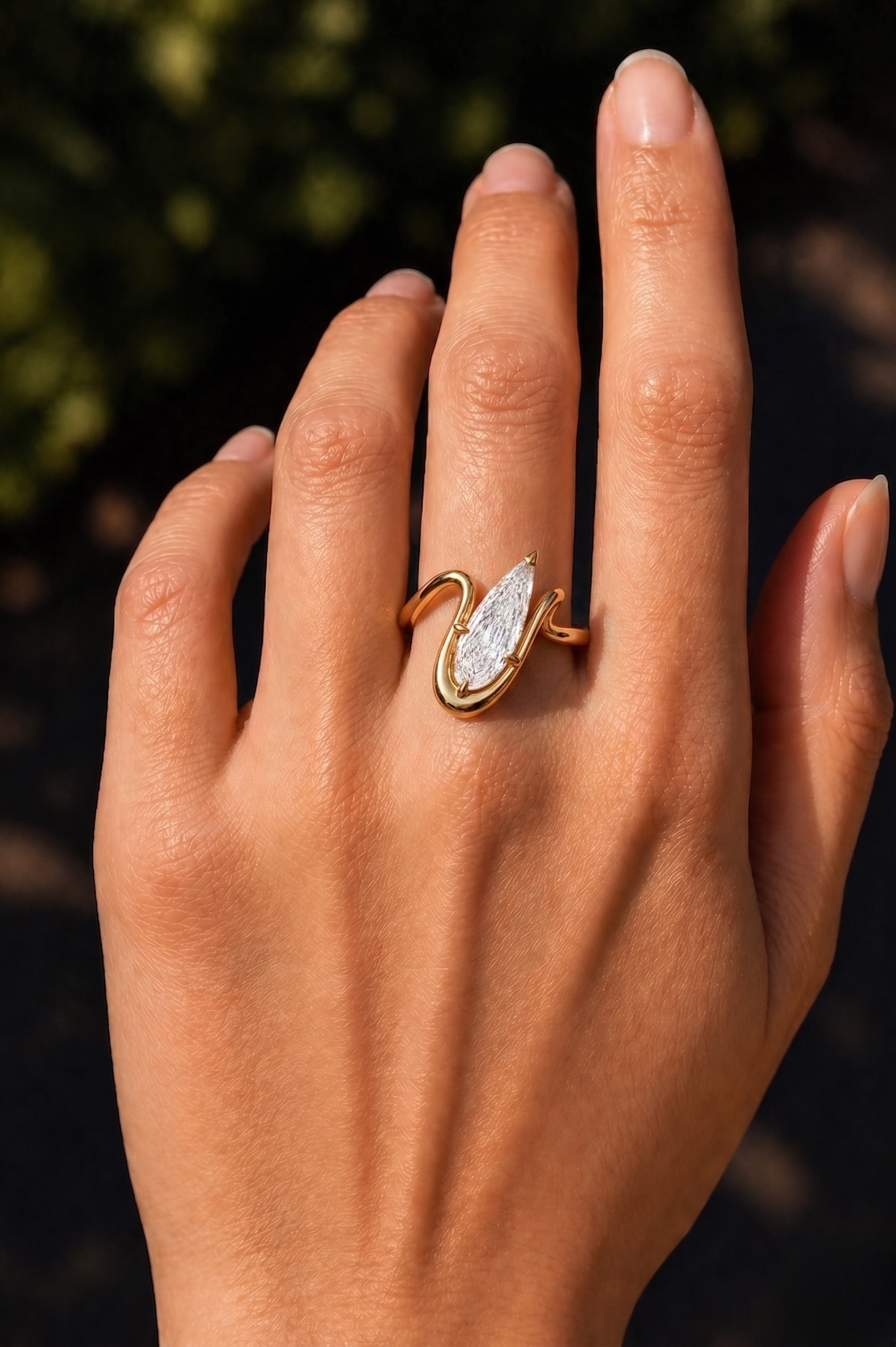 2CT Pear Step Cut Lab Grown Diamond Ring | Sculptural Wrap Design | Modern Engagement Ring | 14K Gold Proposal Ring