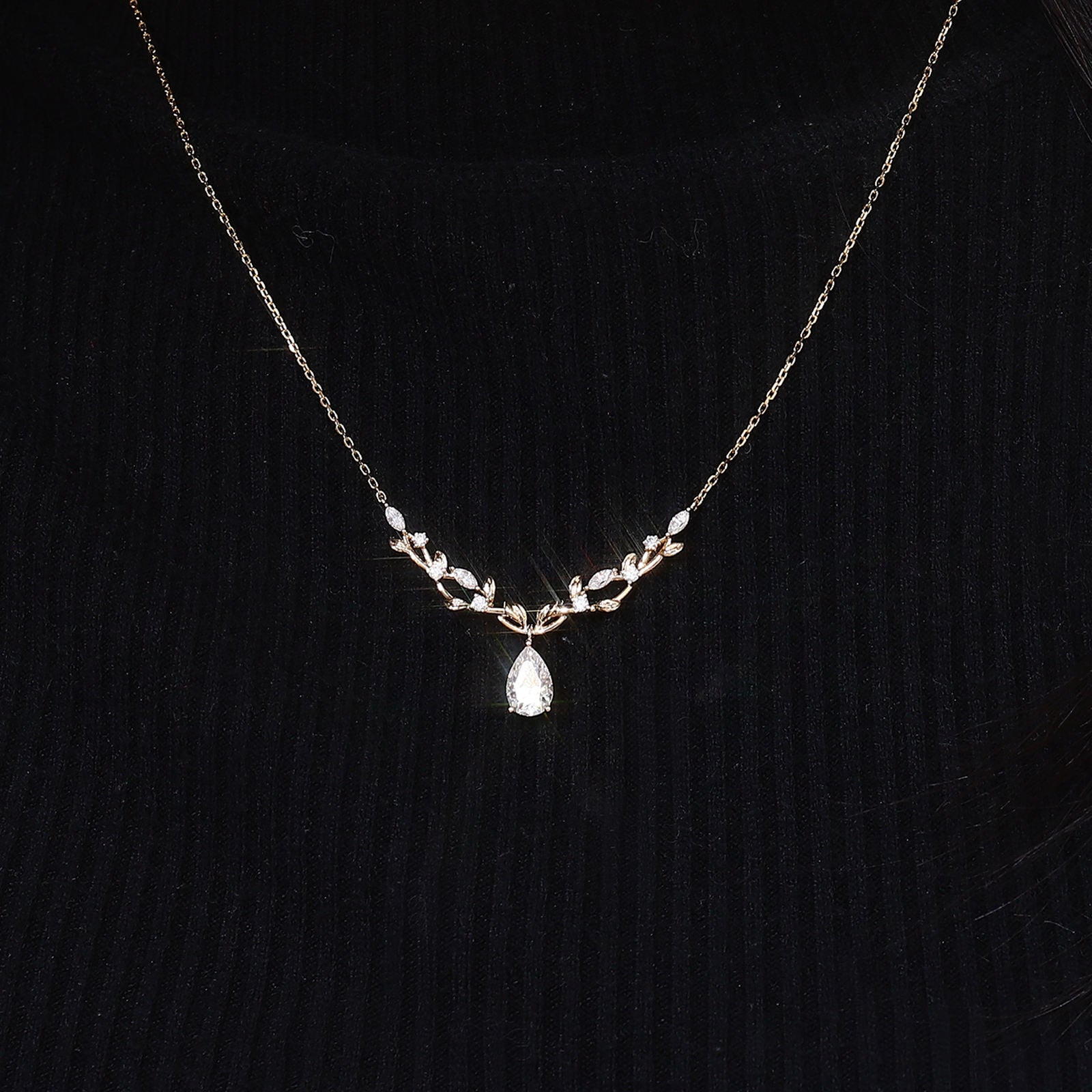 Leaf Branch Vine Pendant Necklace | Lab Grown Diamond | 14K Yellow Gold