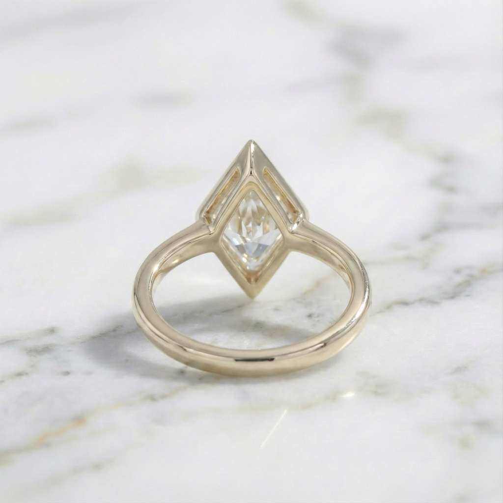 Lozenge Cut Bezel Set Solitaire Ring | Lab Grown Diamond | 14K Yellow Gold Modern Geometric