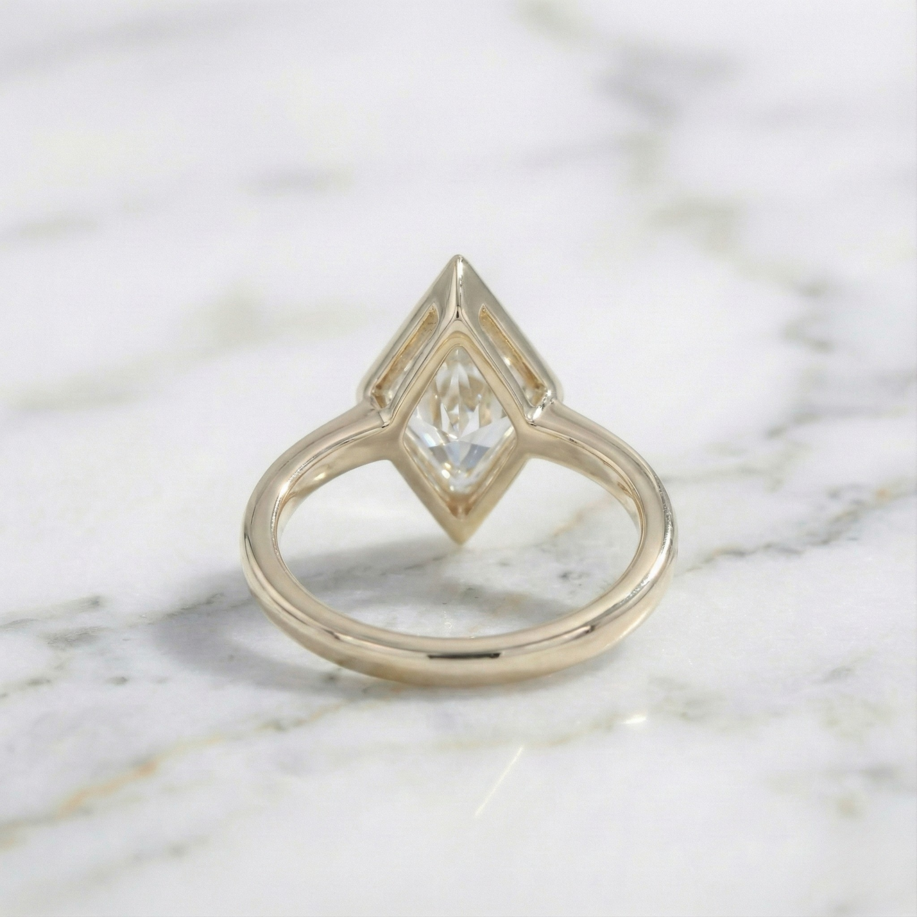 Lozenge Cut Bezel Set Solitaire Ring | Lab Grown Diamond | 14K Yellow Gold Modern Geometric