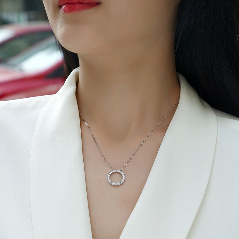 Dainty Circle Pendant Necklace Iced Out | Lab Grown Diamond | 14K Yellow Gold Modern Look