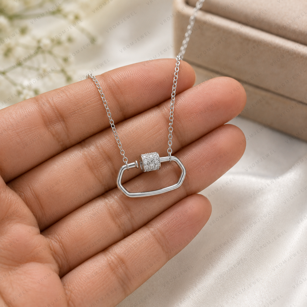 Double Layer Hollow Necklace, Geometric Link Diamond Necklace, Lab Grown Diamond Necklace, Solid Gold Minimalist Necklace, Modern Necklace,