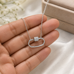 Double Layer Hollow Necklace, Geometric Link Diamond Necklace, Lab Grown Diamond Necklace, Solid Gold Minimalist Necklace, Modern Necklace,
