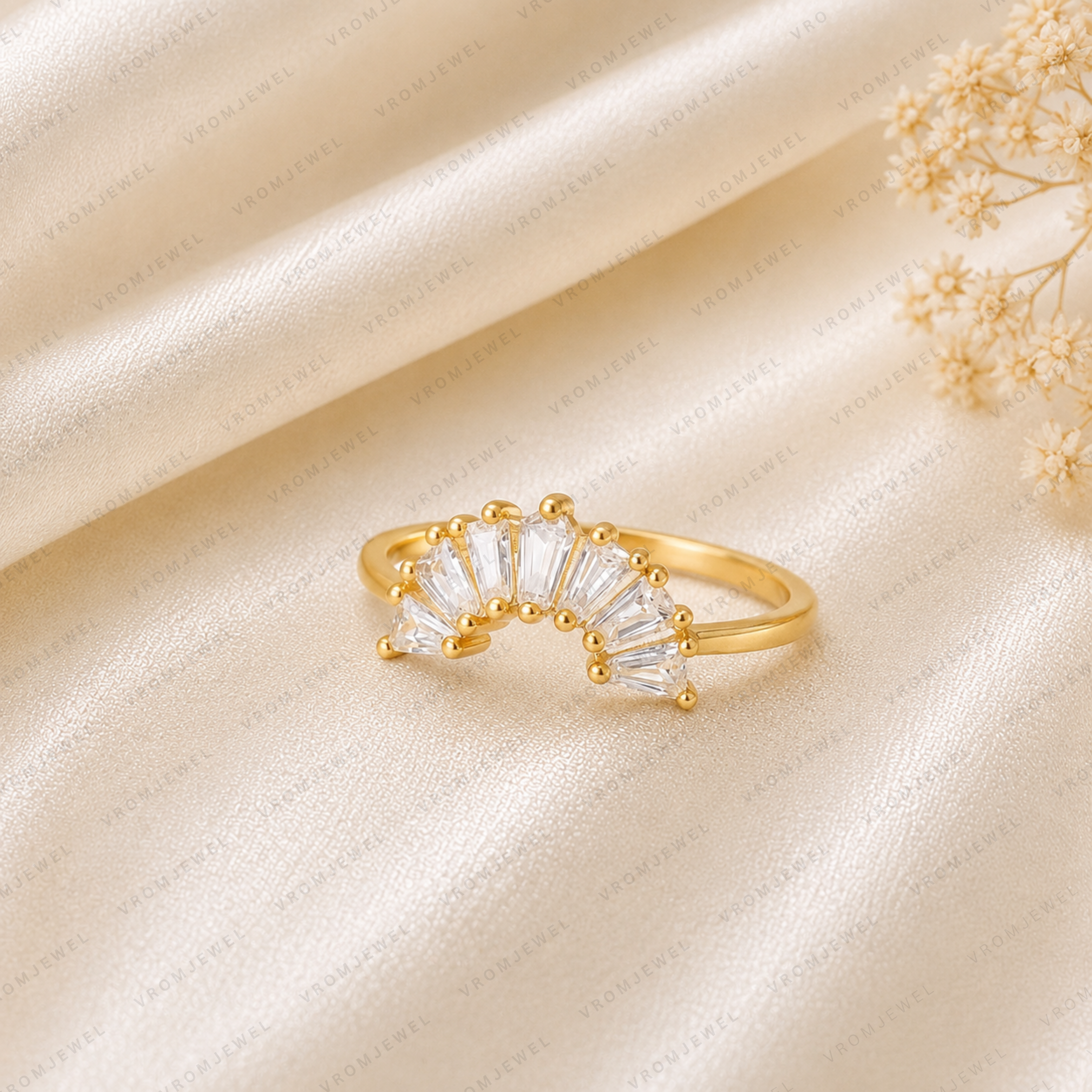 Curved Wedding Band | Lab Grown Diamond | Marquise, Pear & Baguette Stones