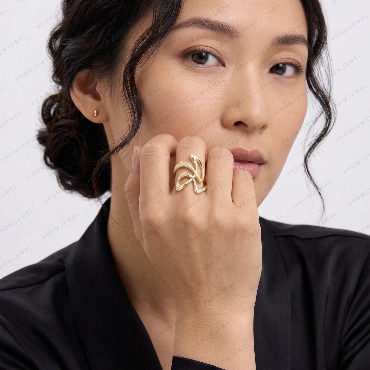 Star Wave Diamond Ring | Lab Grown | 14K Yellow Gold | Whimsical Stacking Band