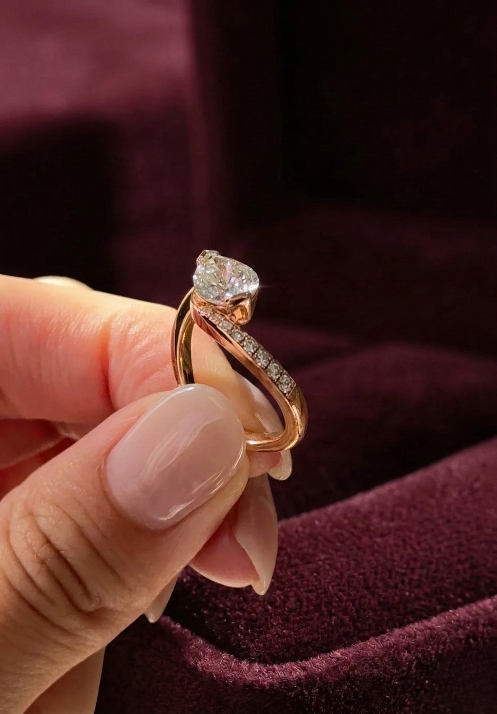 Pear Lab Grown Diamond Engagement Ring, 1.55 Carat Pear Diamond Ring with Side Diamonds, Modern Bypass Diamond Ring, Unique Proposal Ring