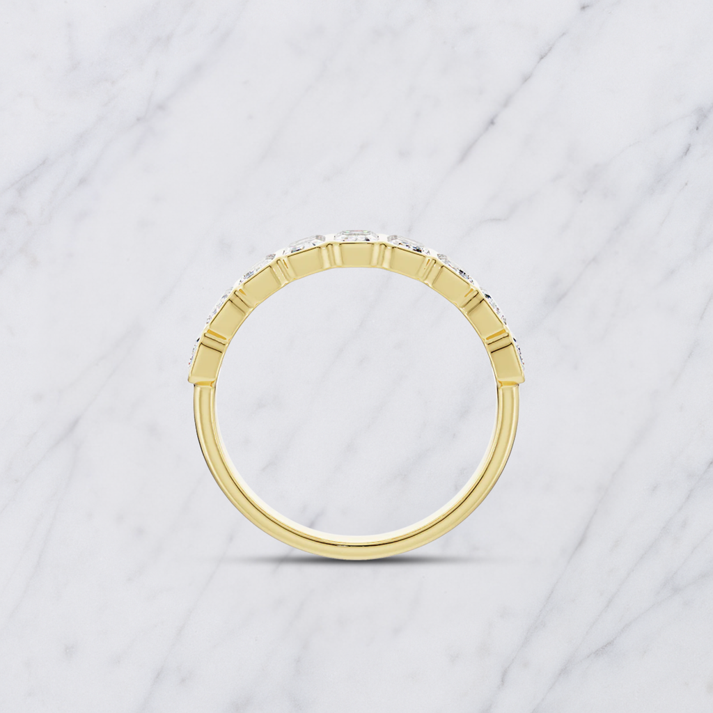 Emerald Cut Lab Grown Diamond Bezel Set Wedding Band in Solid 14K Gold