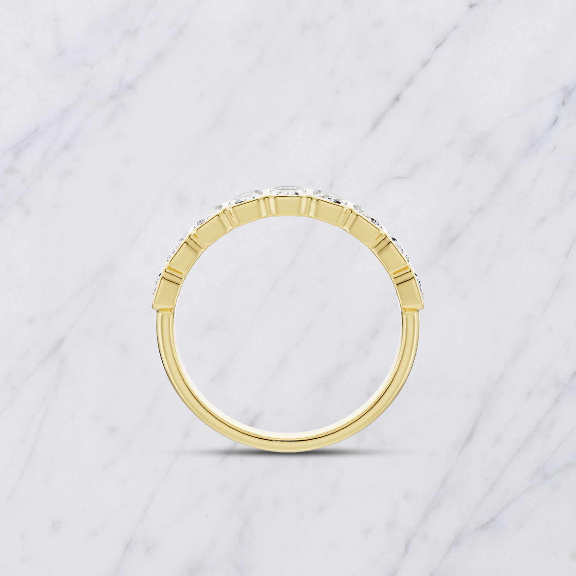 Emerald Cut Lab Grown Diamond Bezel Set Wedding Band in Solid 14K Gold