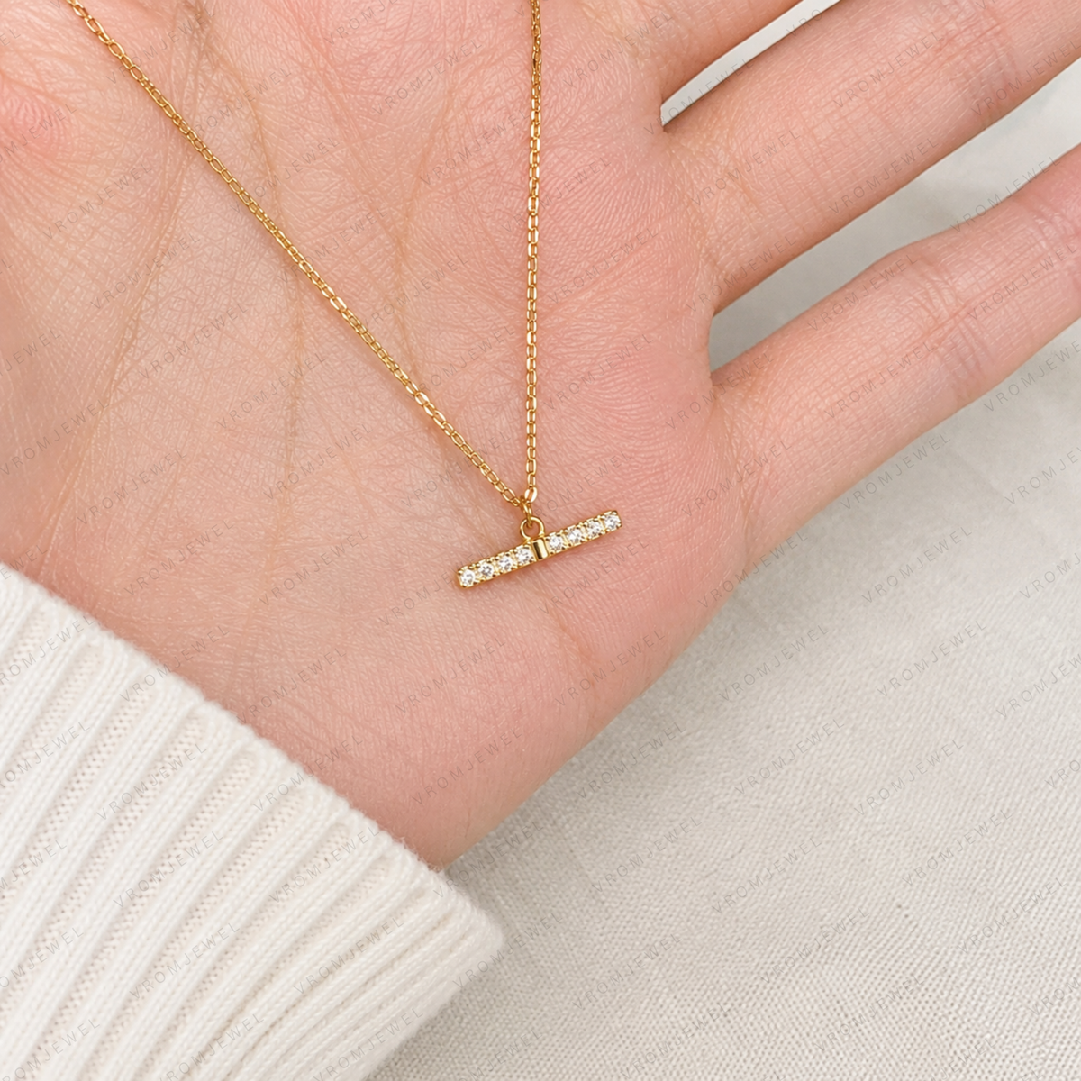 Vintage Geometric Lab Grown Diamond Necklace, Round Diamond Pendant Necklace, Art Deco Diamond Necklace, Solid Gold Necklace