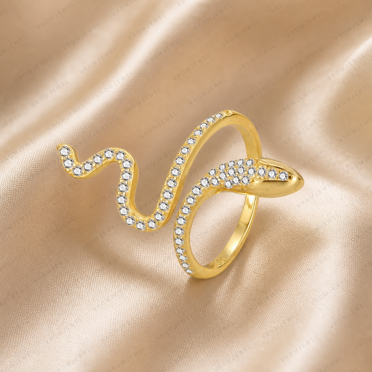 Snake Lab Grown Diamond Ring, Diamond Snake Ring, Serpent Wrap Ring, Solid Gold Snake Ring, Open Wrap Ring, Minimalist Statement Ring