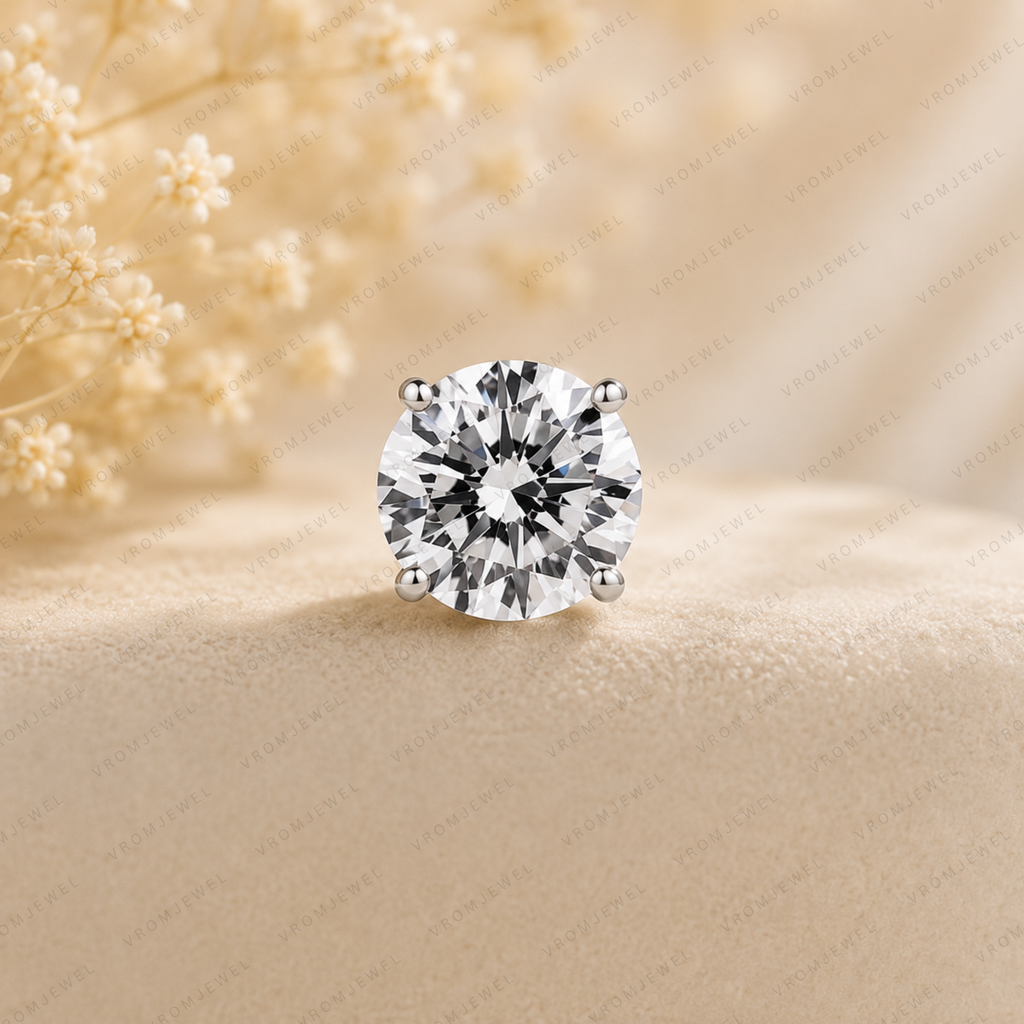 Round Lab Grown Diamond Solitaire Bridal Stud Earrings in Solid 14K Gold