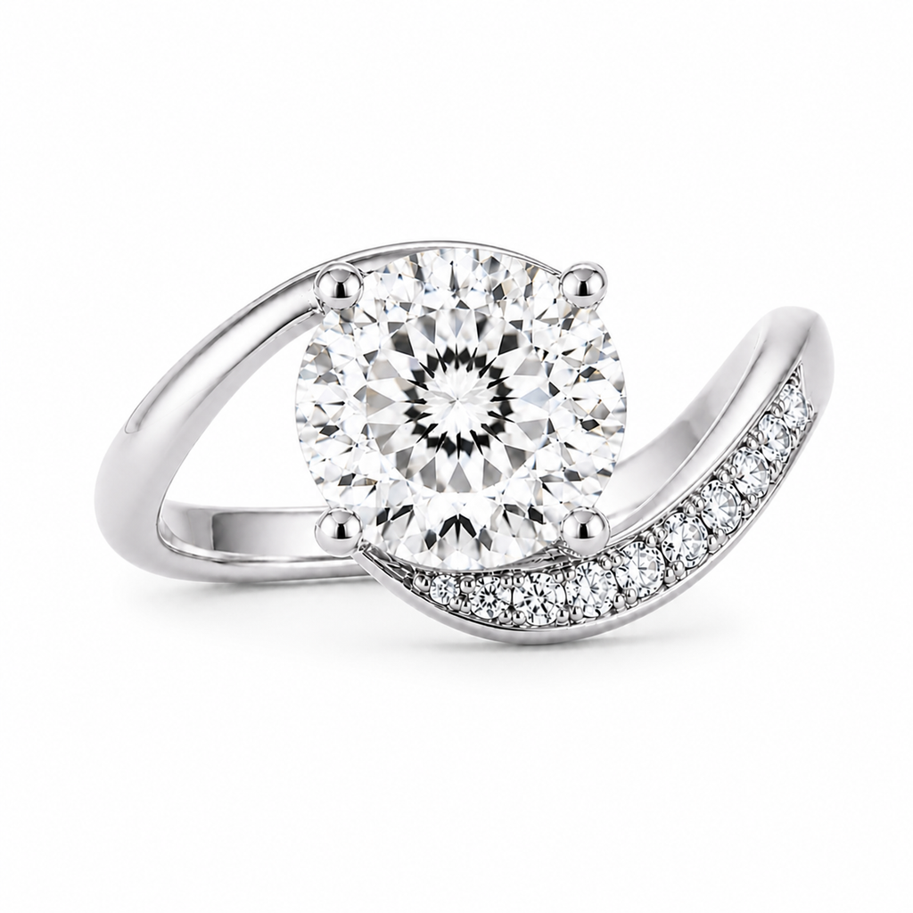 Portuguese Cut Lab Grown Diamond Ring | 1 CT IGI Certified | Twisted Pave Band | Vintage Inspired Engagement Ring | 14K Gold