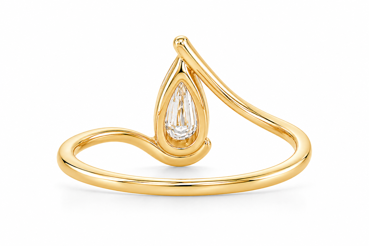 2 CT Pear Step Cut Lab Grown Diamond Ring | Geometric Wrap Design | Modern Sculptural Engagement Ring | 14K Gold