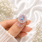 Blue Oval Lab Grown Diamond Ring, 1.30 Carat Blue Diamond Engagement Ring, Pink Round & F Color Marquise Accents, Floral Halo Ring