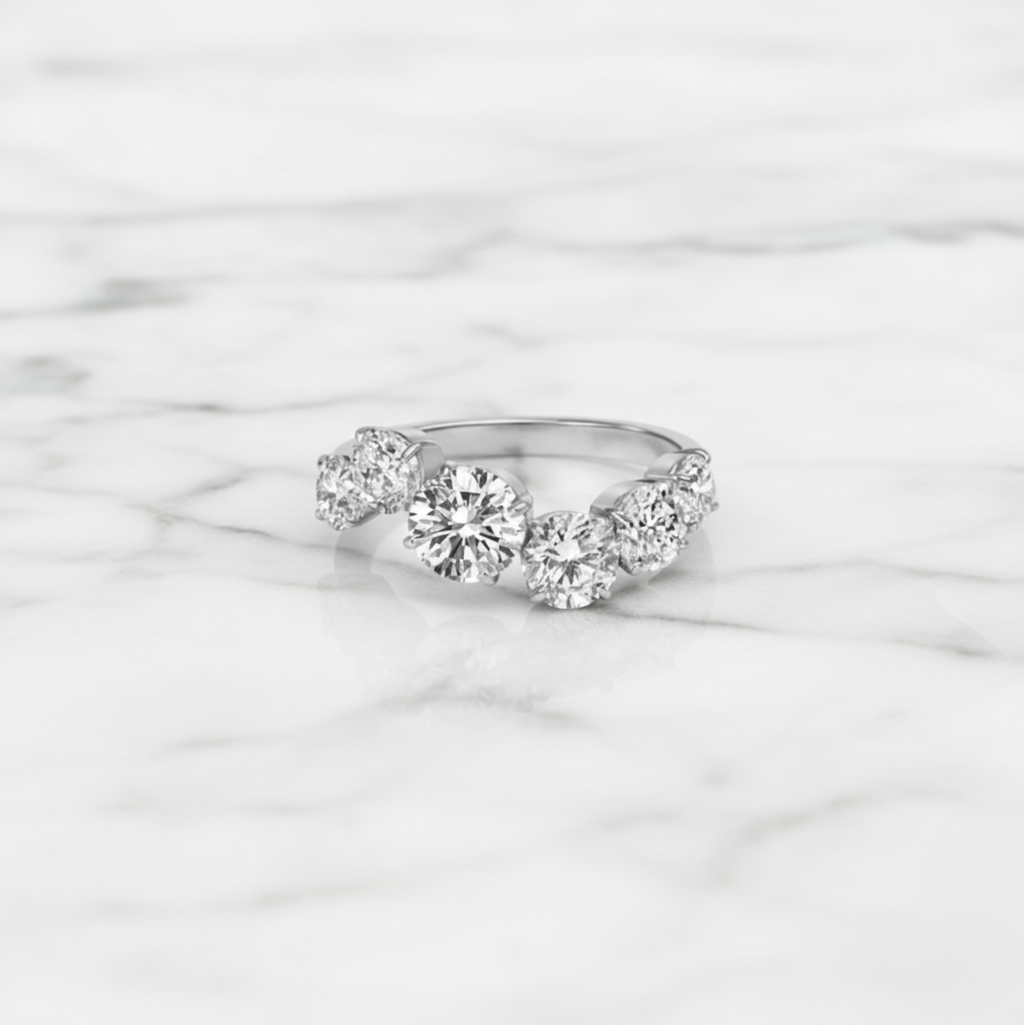 Round Diamond Wave Band | Lab Grown Diamond | 14K Yellow Gold Unique Curved Setting