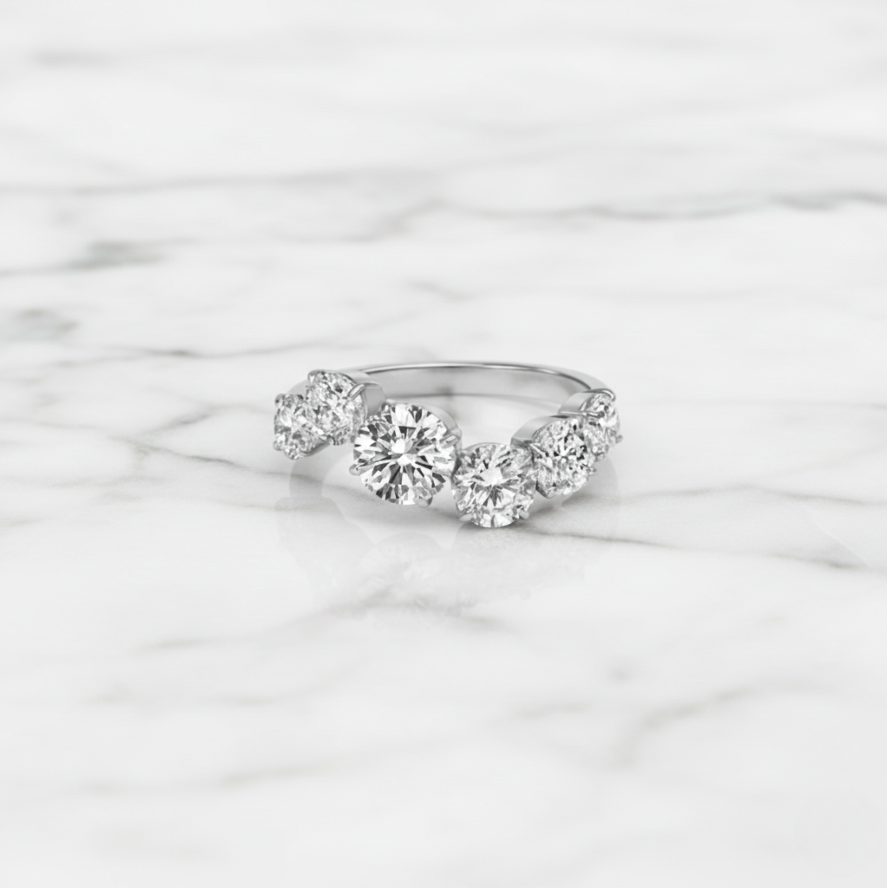 Round Diamond Wave Band | Lab Grown Diamond | 14K Yellow Gold Unique Curved Setting