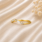 Curved Wedding Band | Lab Grown Diamond | Baguette & Round Stones | 14K Yellow Gold