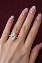 Marquise Diamond Engagement Ring, Marquise Cut Diamond Ring with Marquise & Round Side Stones, Unique Marquise Solitaire Engagement Ring