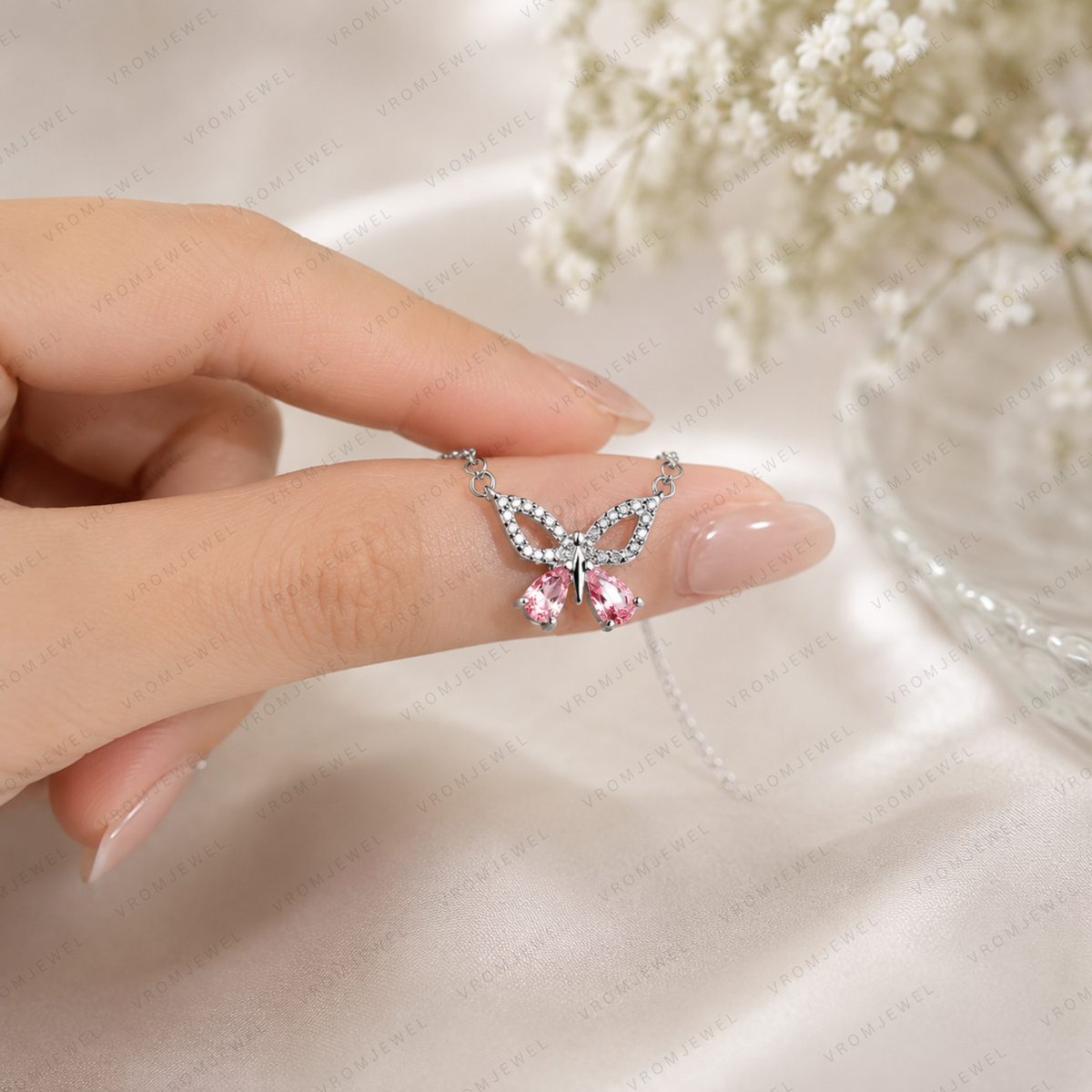 Butterfly Lab Grown Diamond Necklace, Hollow Butterfly Pendant, Solid Gold Butterfly Necklace, Nature Inspired Necklace, Minimalist Necklace