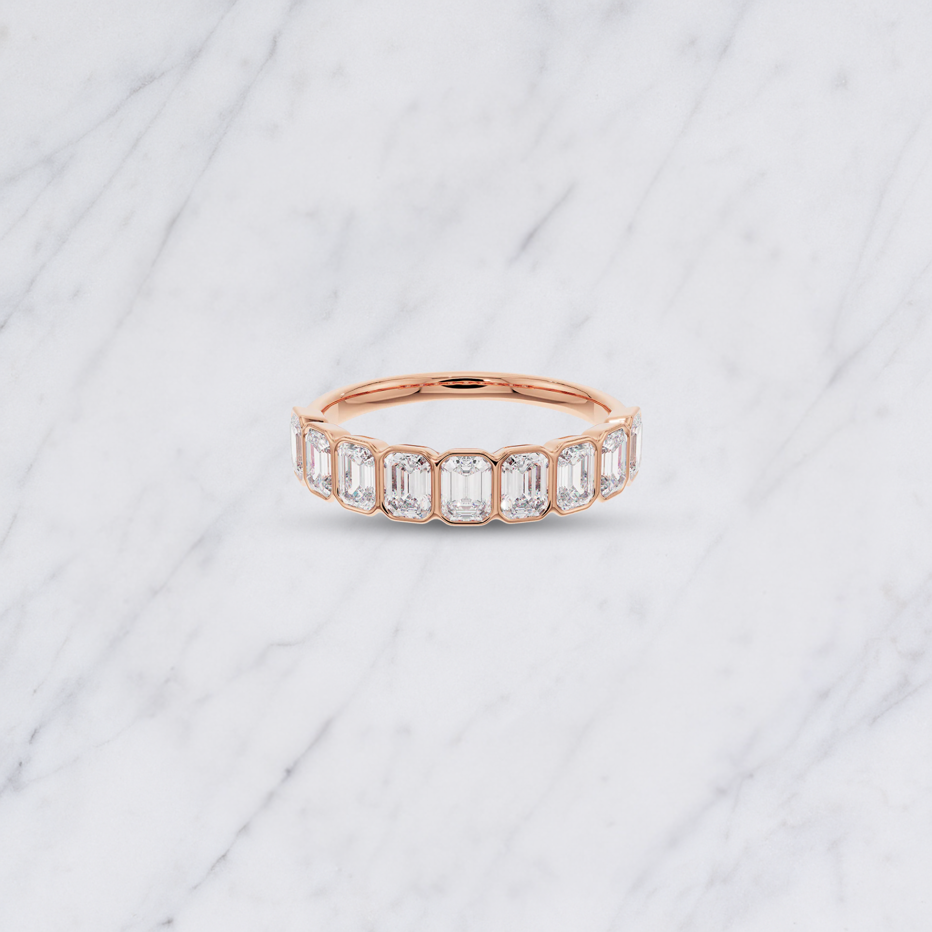 Emerald Cut Lab Grown Diamond Bezel Set Bridal Ring in Solid 14K Gold