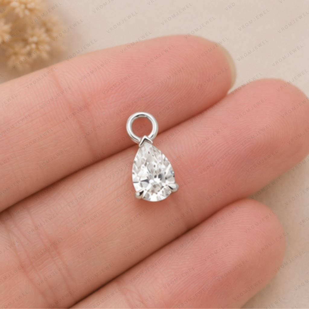 Dainty Lab Diamond Pear Charm Earrings: 14k Gold Bridal Jewelry