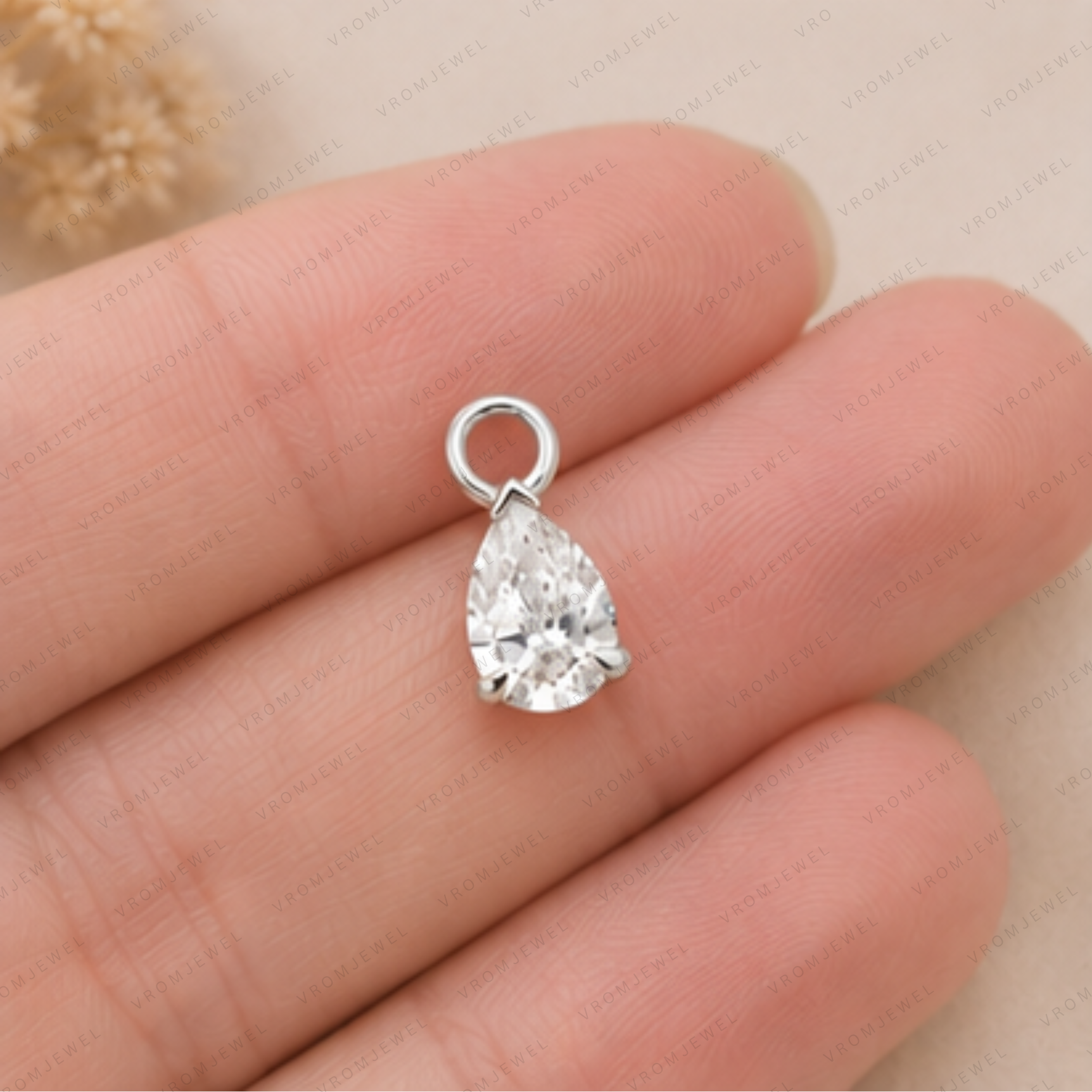 Dainty Lab Diamond Pear Charm Earrings: 14k Gold Bridal Jewelry