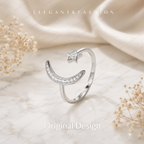 Moon and Star Lab Grown Diamond Ring, Celestial Diamond Ring, Crescent Moon Ring, Star Ring, Solid Gold Open Ring, Minimalist Promise Ring