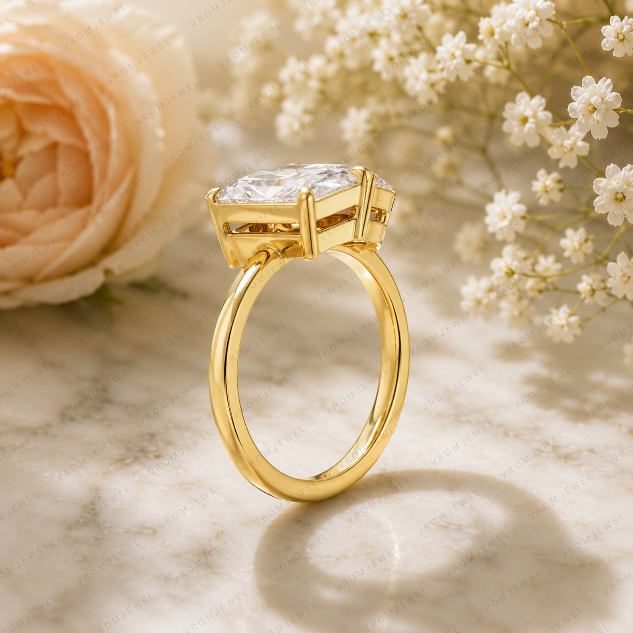 Toi et Moi Radiant and Pear Lab Grown Diamond Engagement Ring in Solid 14K Gold