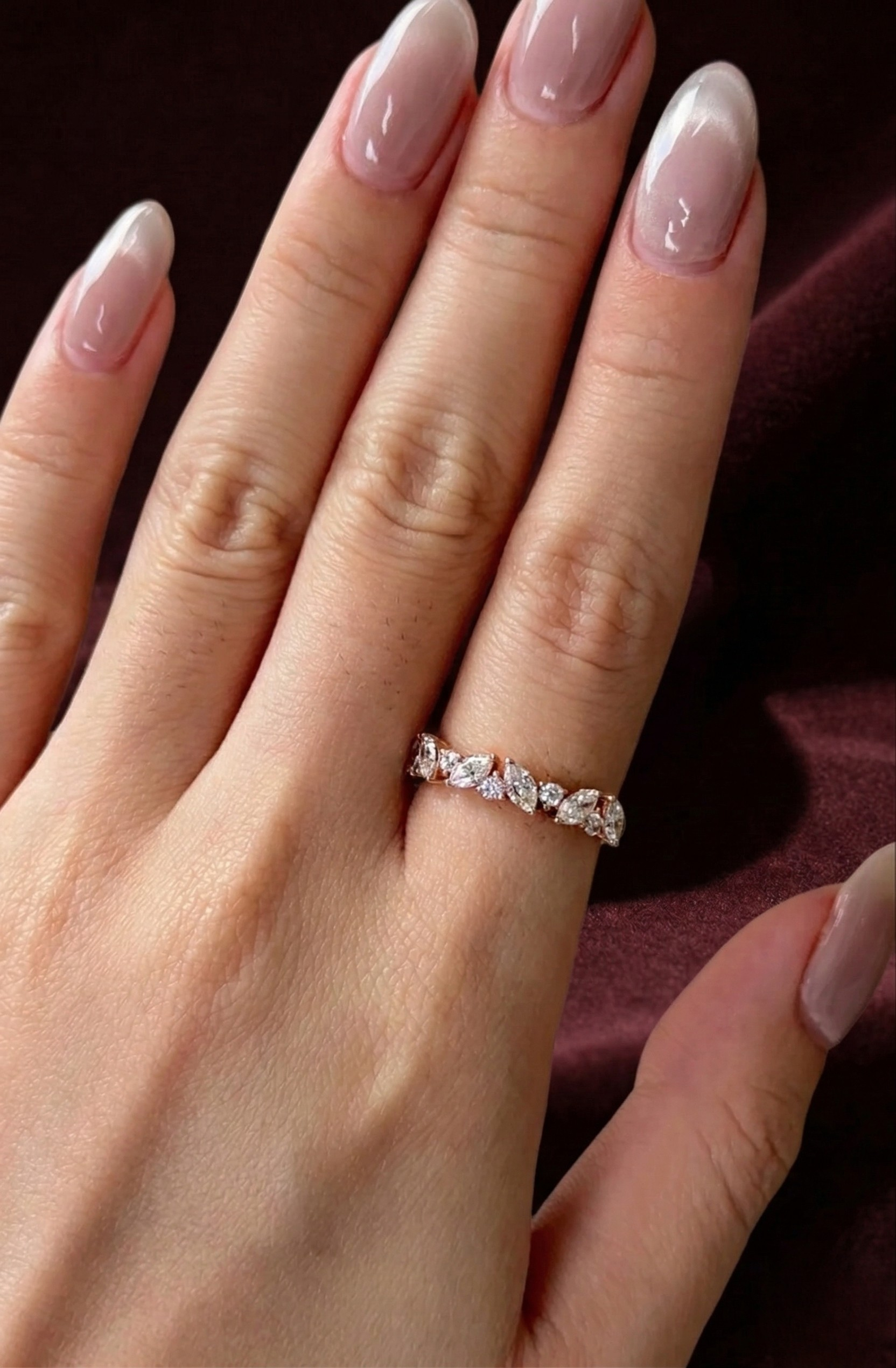 Marquise & Round Lab Grown Diamond Band, 1.15 Carat Mixed Shape Diamond Ring, Marquise Diamond Wedding Band, Unique Diamond Anniversary Ring