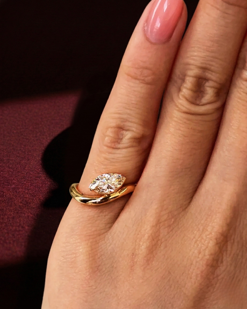 Marquise Diamond Floater Engagement Ring, Half Bezel Marquise Diamond Ring, Minimalist Marquise Diamond Ring, Marquise Diamond Promise Ring.