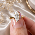 Marquise Lab Grown Diamond & Pink Sapphire Two Stone Ring in 14K or 18K Gold