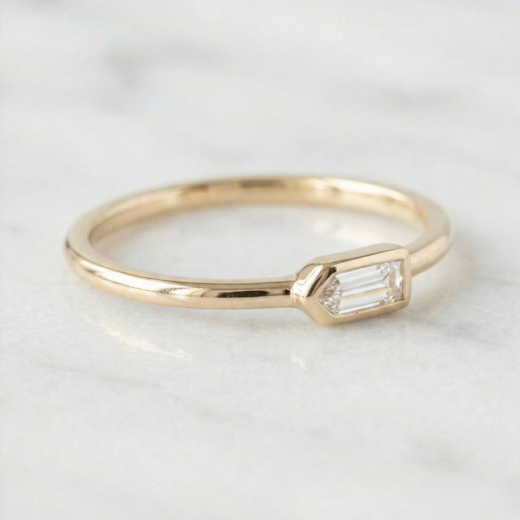 Bullet Cut East West Bezel Set Solitaire Ring | Lab Grown Diamond | 14K Yellow Gold