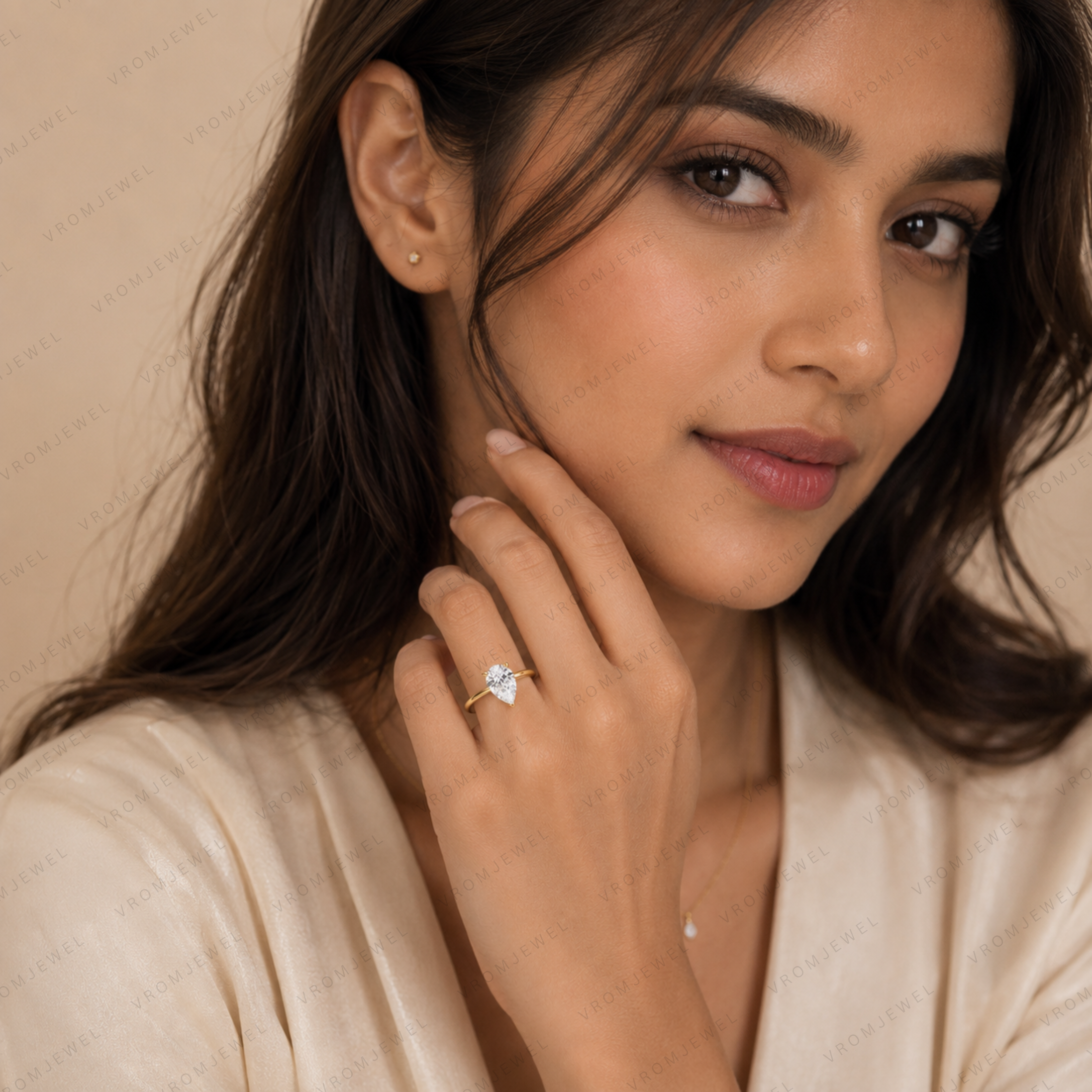 Pear Cut Lab Grown Diamond Solitaire Engagement Ring in Solid 14K Gold