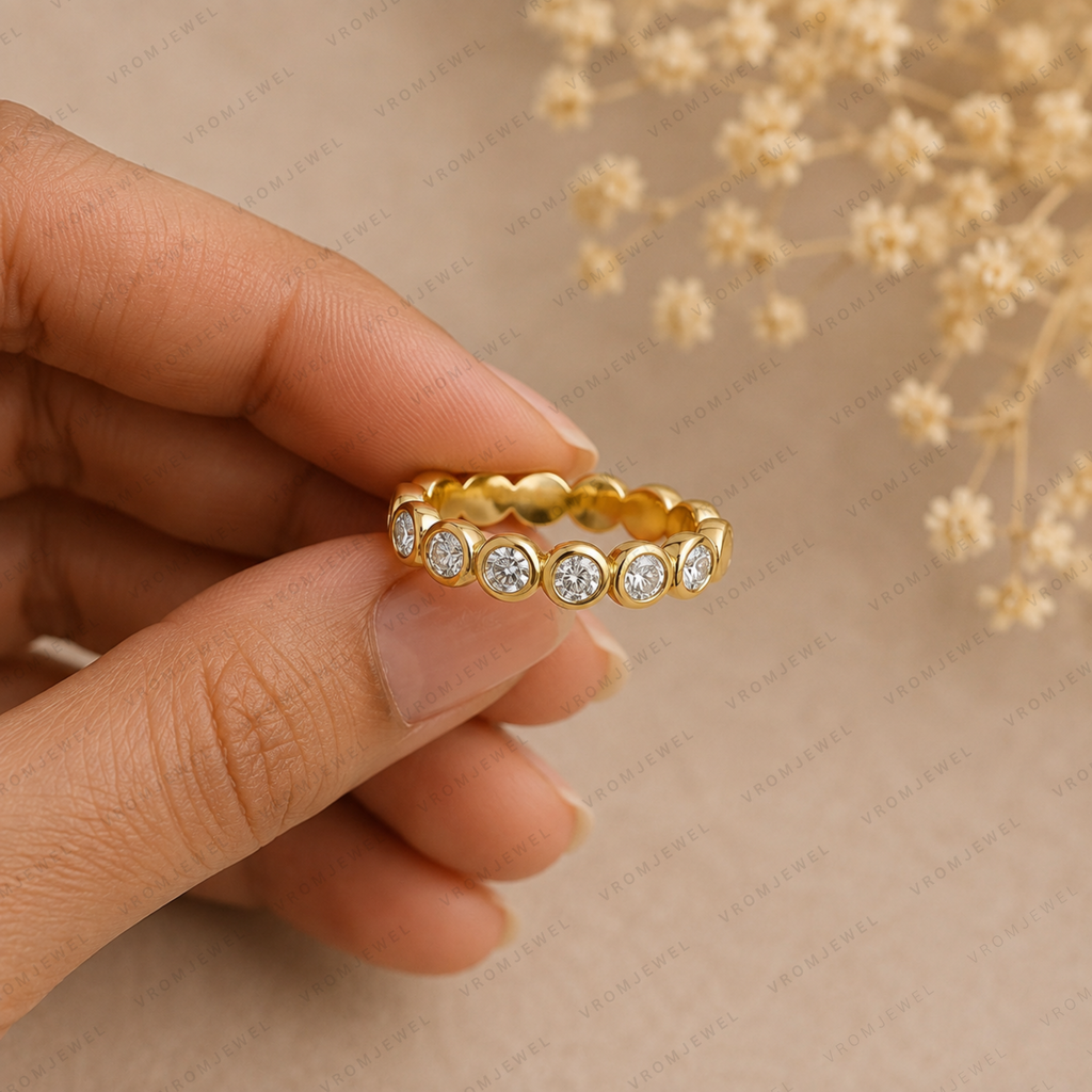 Bezel Set Diamond Eternity Band | Lab Grown | 14K Gold Anniversary Ring