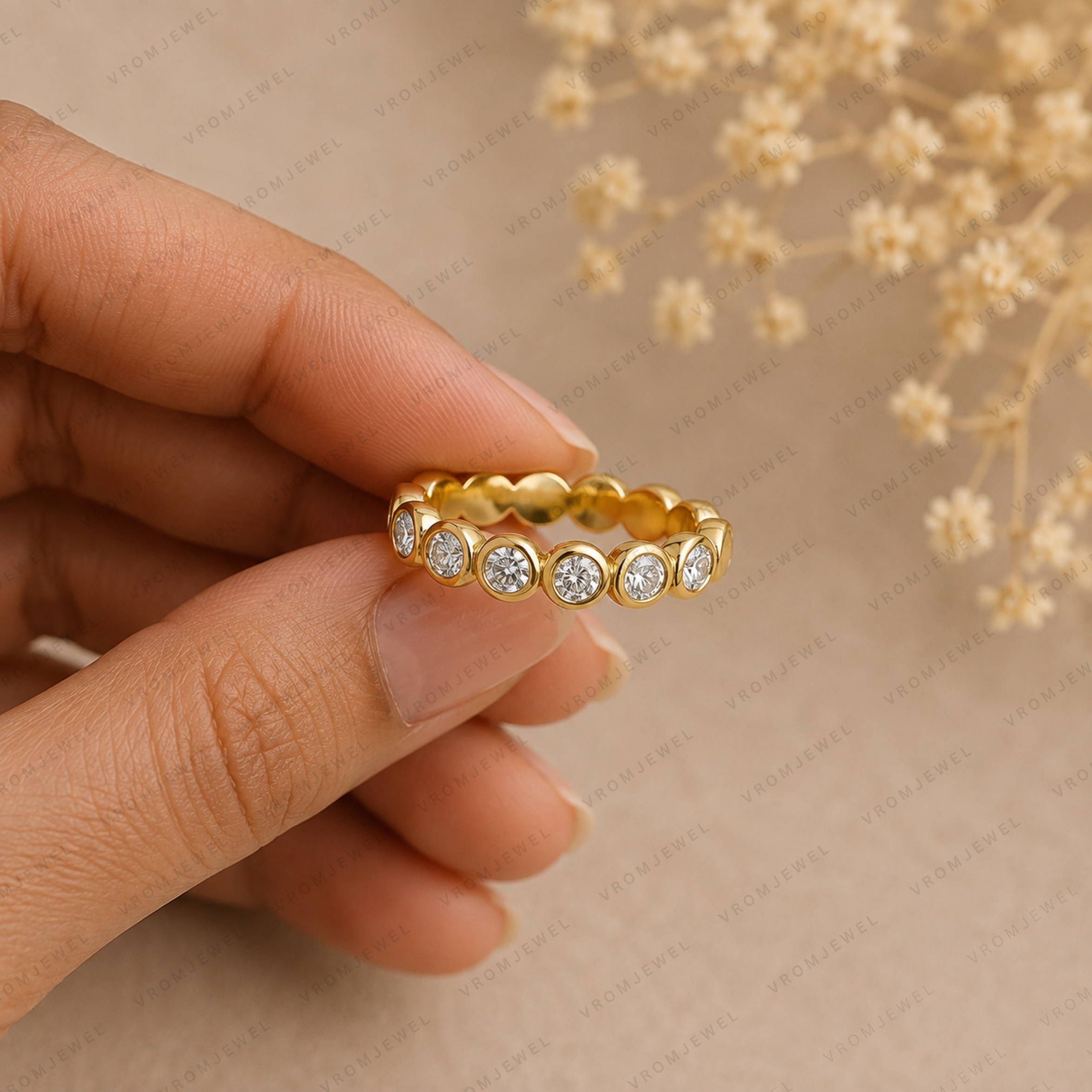 Bezel Set Diamond Eternity Band | Lab Grown | 14K Gold Anniversary Ring