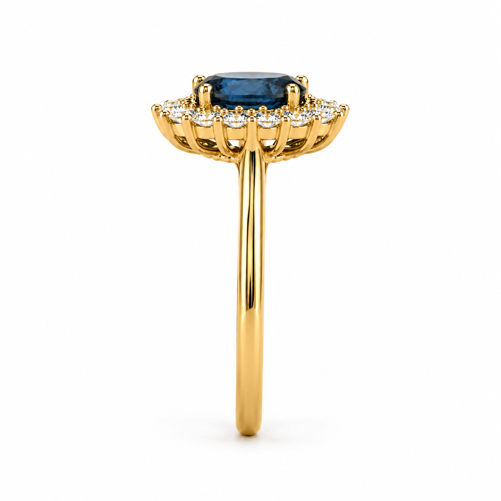 London Blue Topaz Halo Ring | 3.5 CT Oval Gemstone | Lab Grown Diamond Halo | Vintage Style Engagement Ring | 14K Gold
