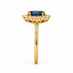 London Blue Topaz Halo Ring | 3.5 CT Oval Gemstone | Lab Grown Diamond Halo | Vintage Style Engagement Ring | 14K Gold