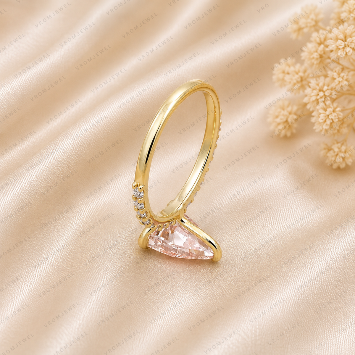 Pink Pear Shape Lab Grown Diamond Engagement Ring, Pink Diamond Solitaire Ring, Minimalist Diamond Ring, 10K 14K 18K Gold