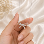 Bow Diamond Necklace, Lab Grown Diamond Bow Pendant, Solid Gold Bow Necklace, Minimalist Ribbon Necklace, Cute Diamond Necklace