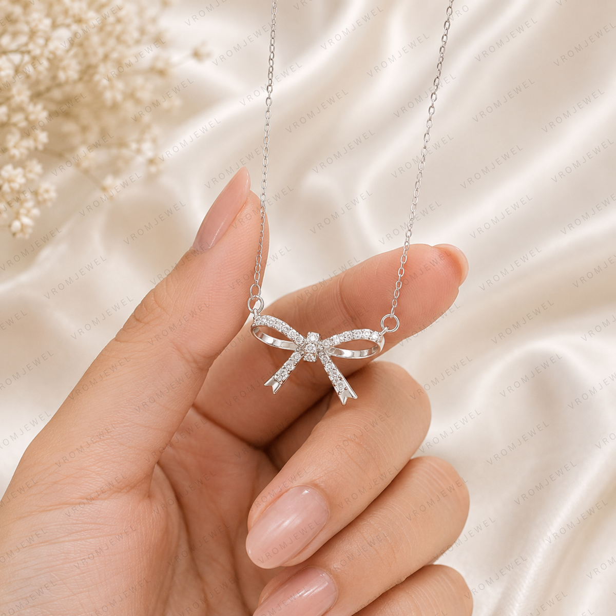 Bow Diamond Necklace, Lab Grown Diamond Bow Pendant, Solid Gold Bow Necklace, Minimalist Ribbon Necklace, Cute Diamond Necklace